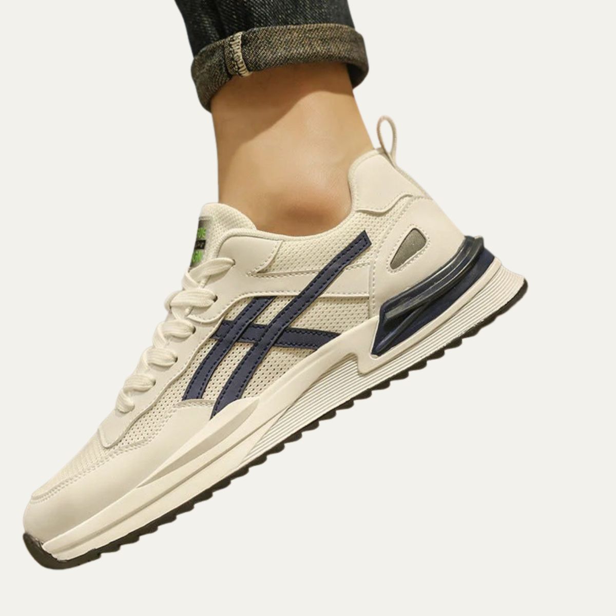 Bram | Men's Cream Navy Mesh Lace Up Runner Sneaker