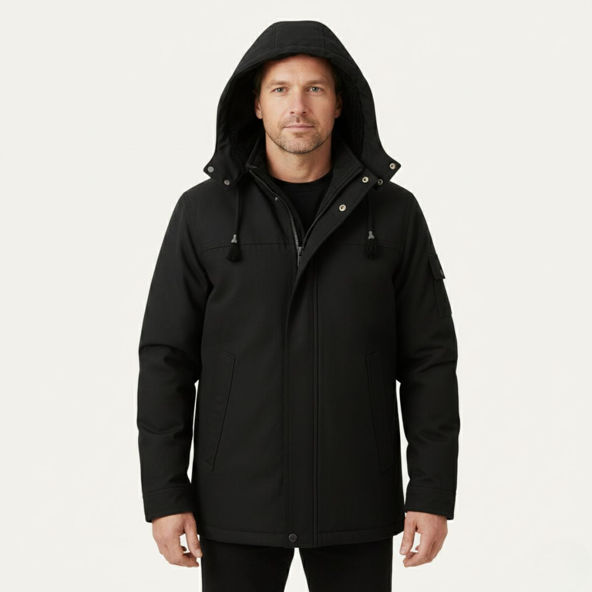 Callum | Men's Utility Parka Jacket Black Sherpa Lined Hood