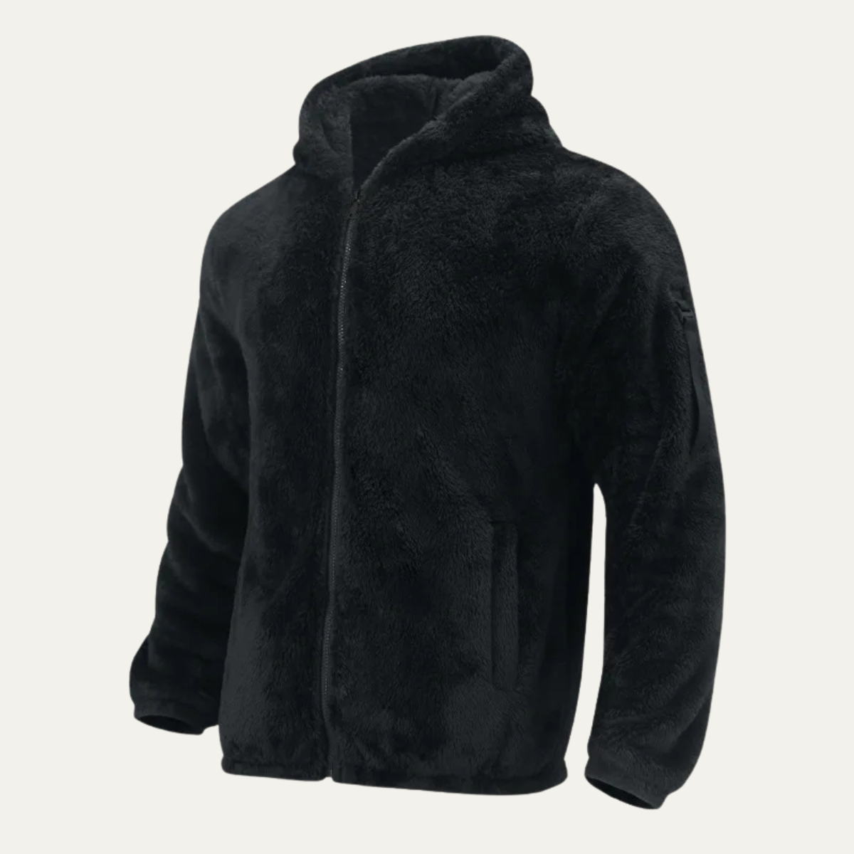 Beau | Men's Sherpa Fleece Jacket Cream Hooded Zip Up