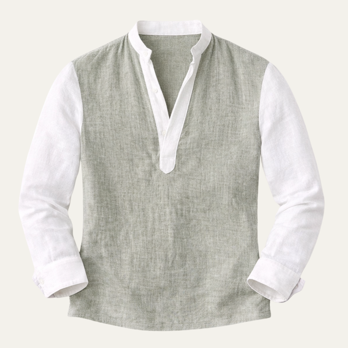 Lars | Men's Linen Shirt Sage Green Long Sleeve Henley