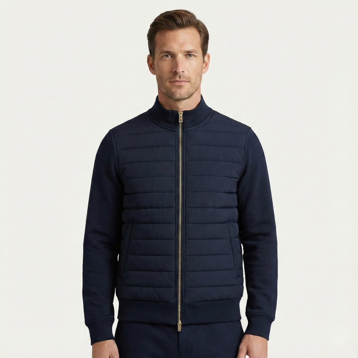 Bram | Men's Quilted Puffer Jacket Navy Blue Zip Up