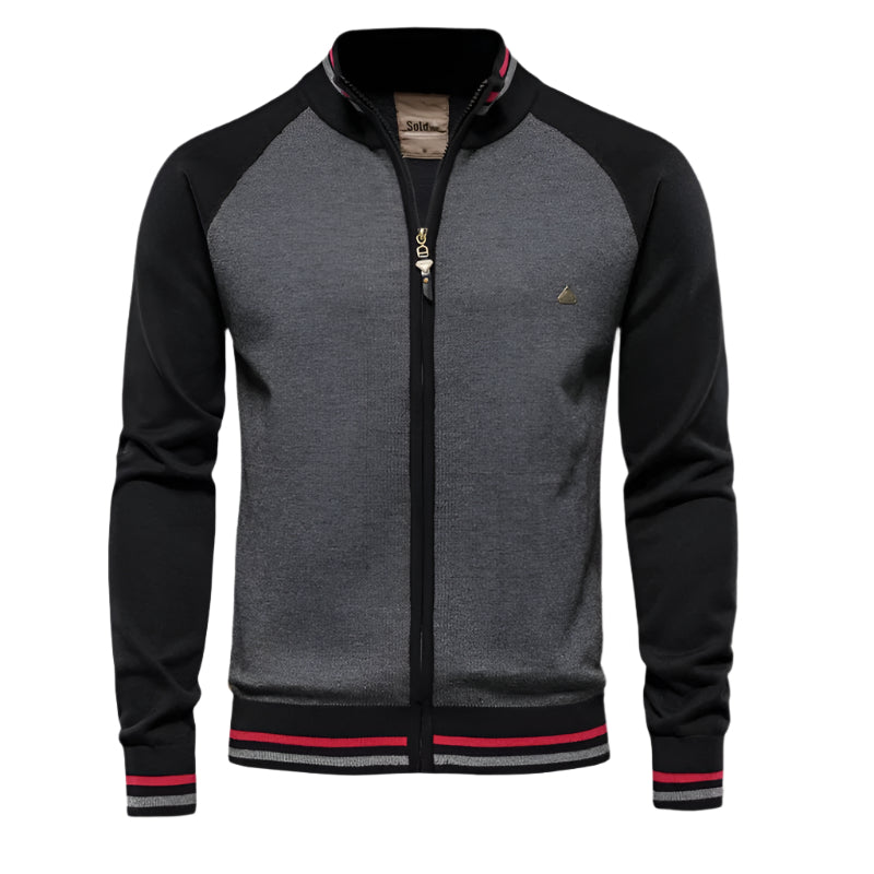 Beau | Men's Casual Zip Up Cardigan Gray Black Colorblock
