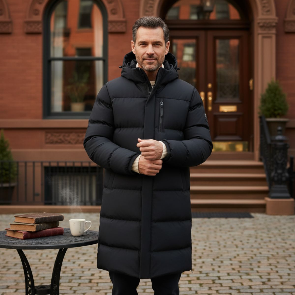 Ashton | Men's Puffer Coat Black Longline Hooded