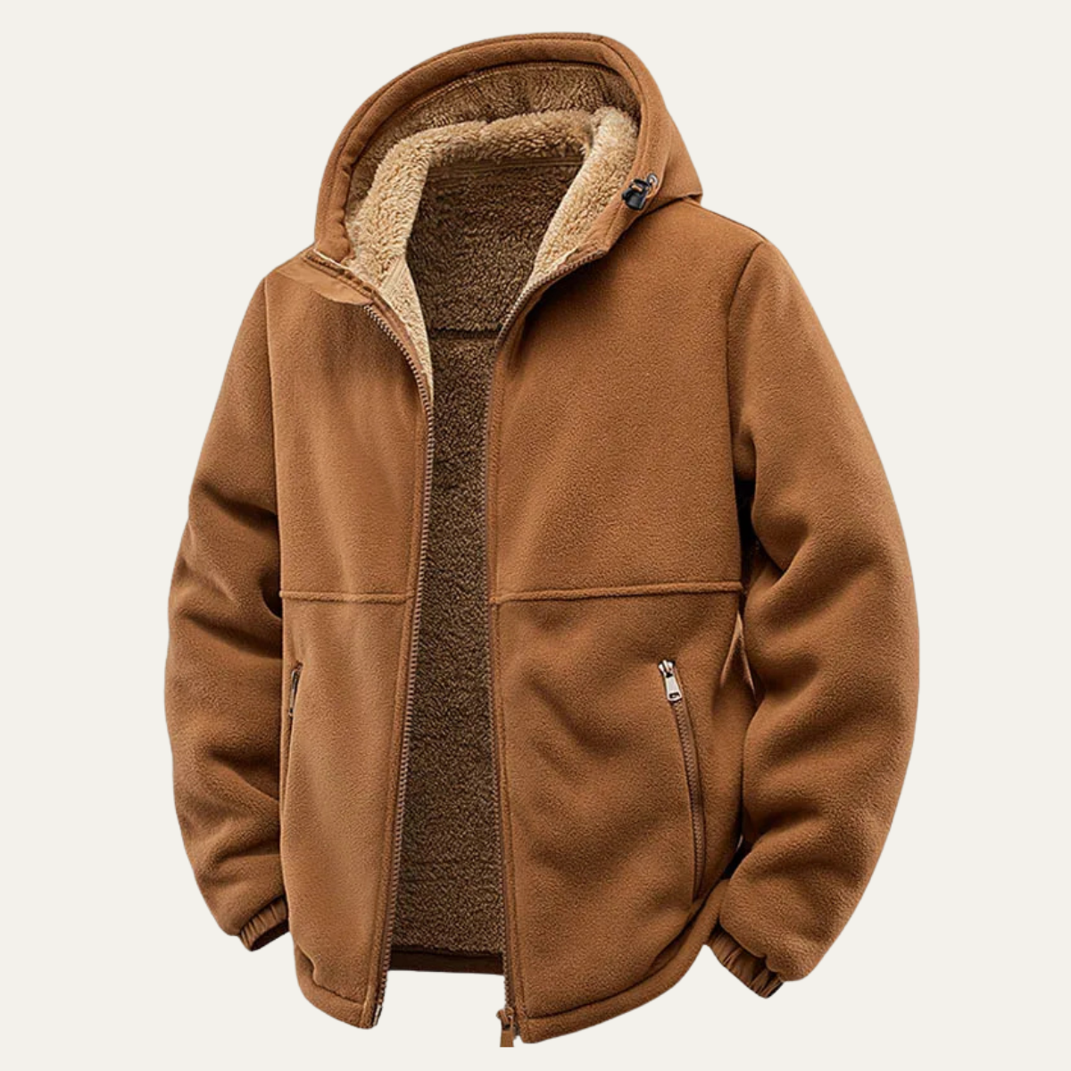 Beau | Men's Sherpa Fleece Zip Up Hoodie Tan