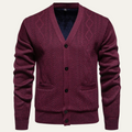 Dama Washington Axel men's casual cable knit cardigan burgundy button up - front view