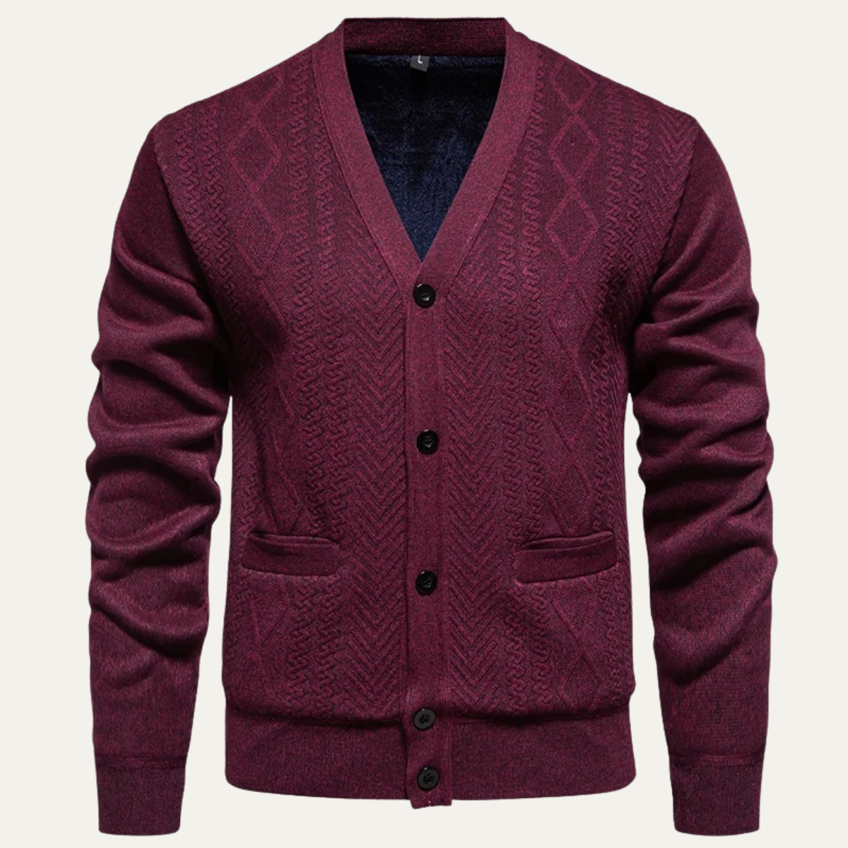 Axel | Men's Casual Cable Knit Cardigan Burgundy Button Up