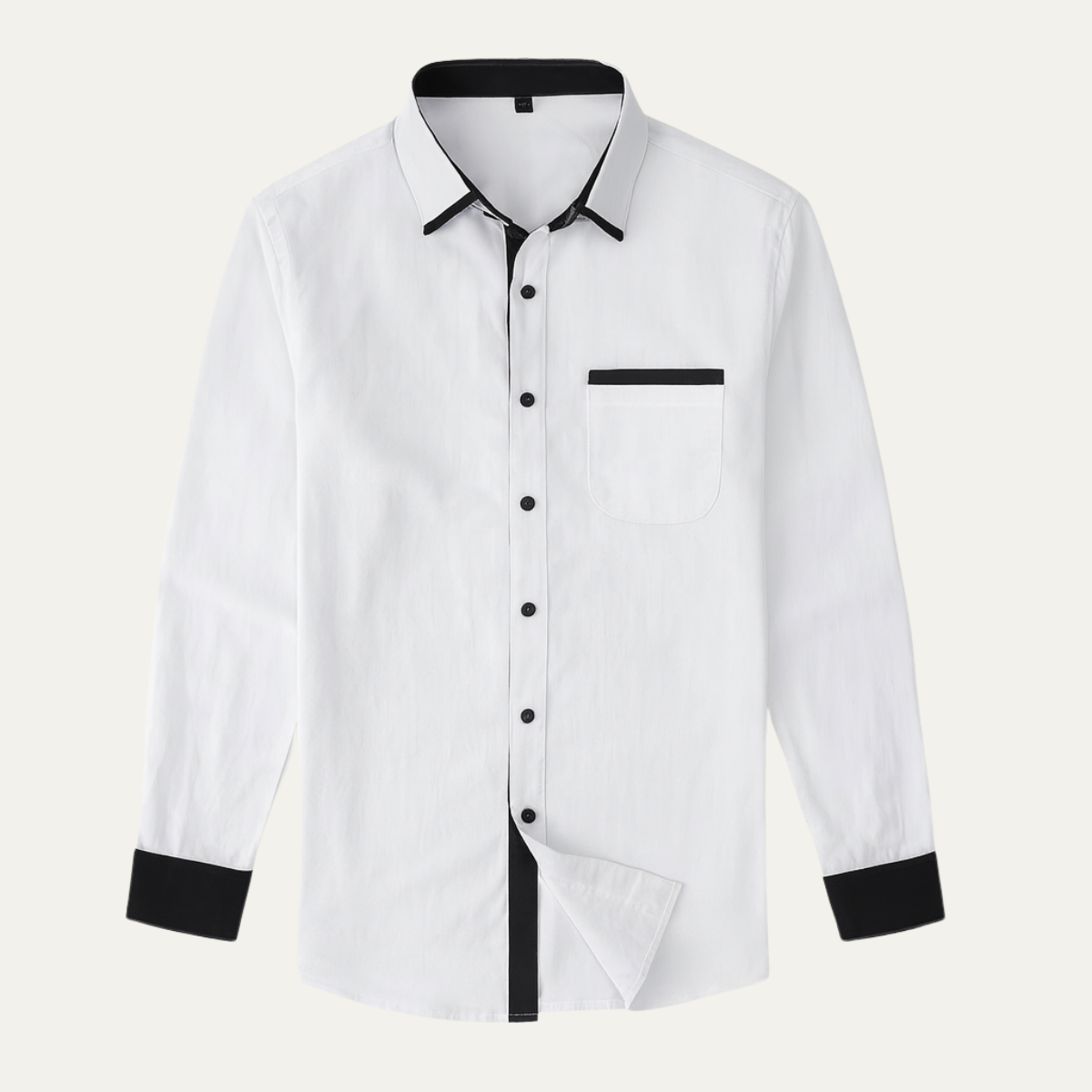 Kael | Men's Casual Button Up Shirt White Black Contrast Trim
