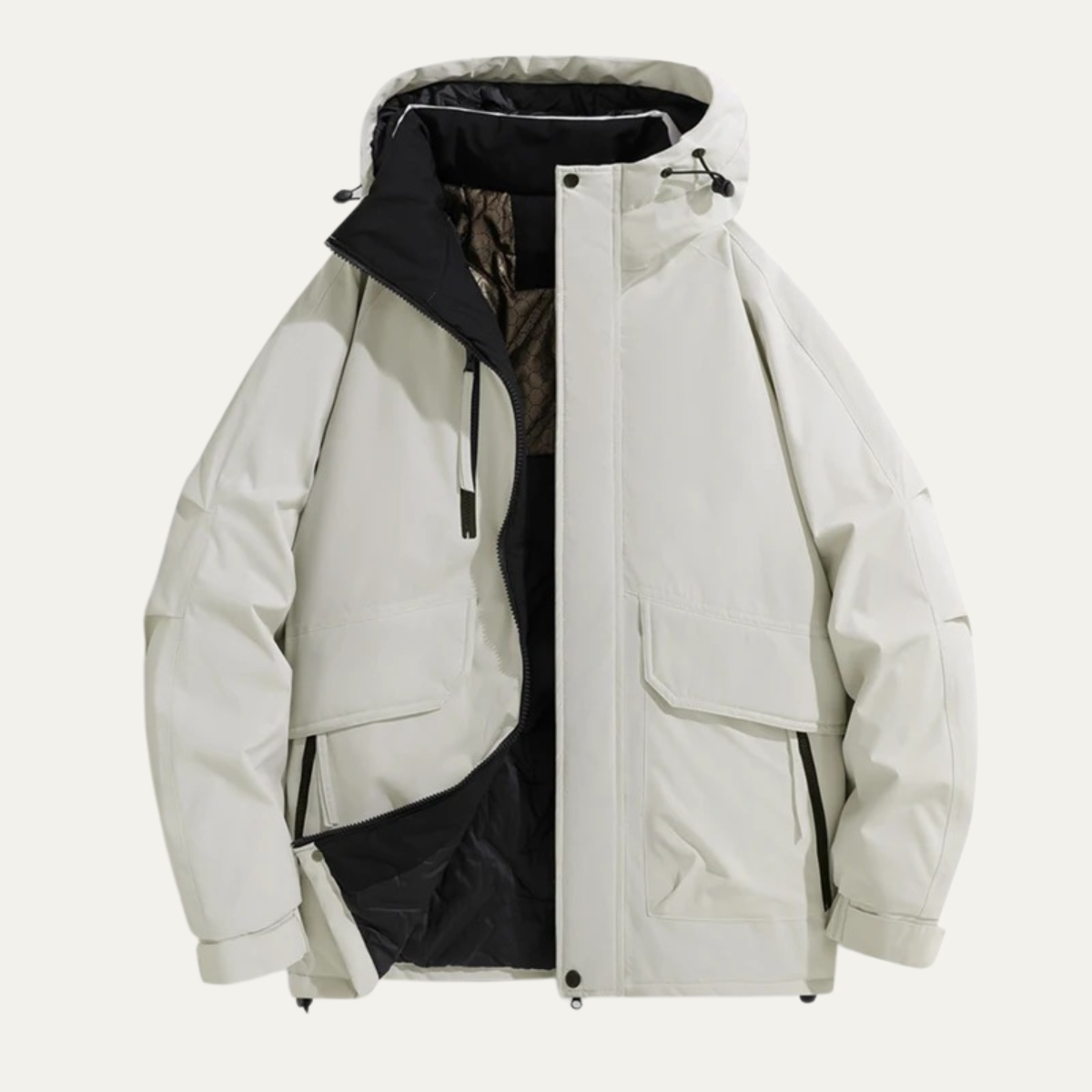 Knox | Men's Puffer Jacket Cream Black Colorblock Hooded