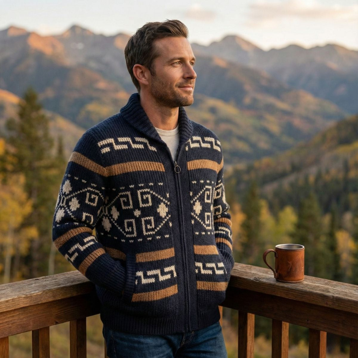 Sage | Men's Argyle Crew Neck Sweater Cream Brown