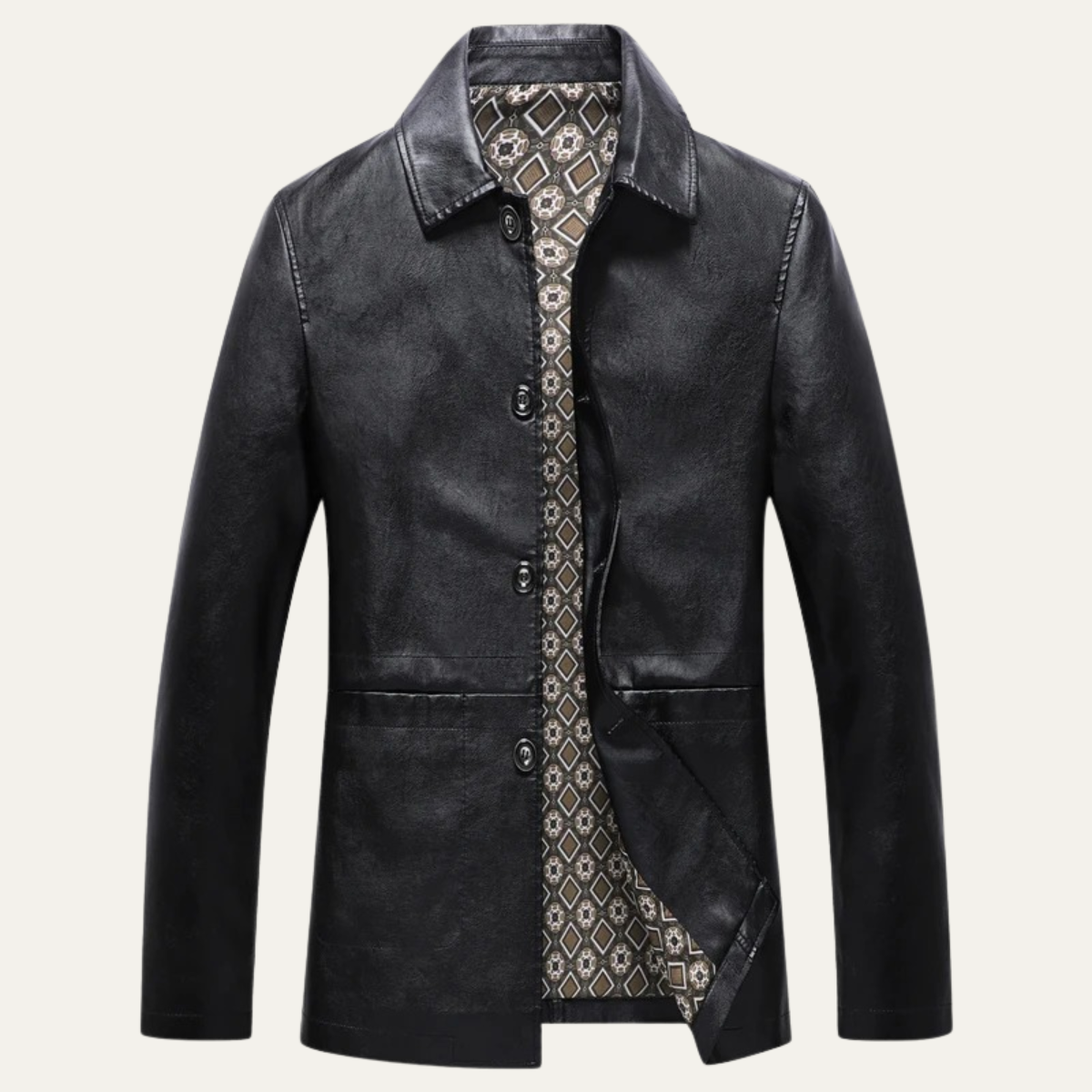 Axel | Men's Leather Jacket Black Button Up Winter Coat