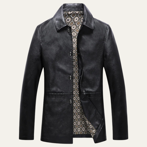 Dama Washington Axel men's leather jacket black button up winter coat - front view