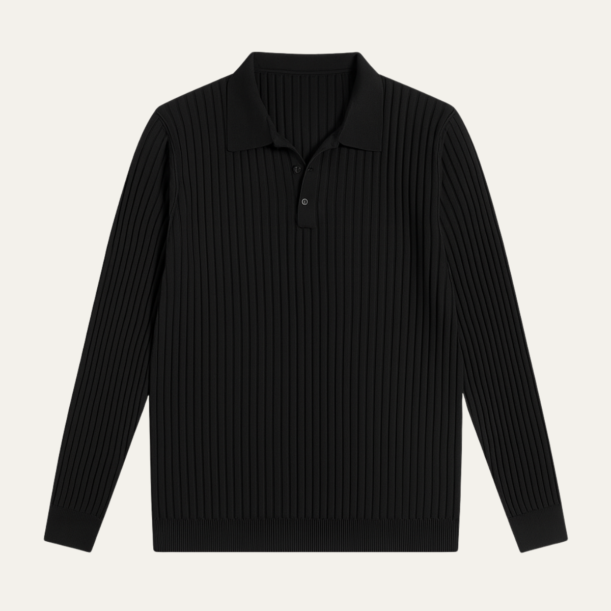 Soren | Men's Ribbed Polo Shirt Black Long Sleeve