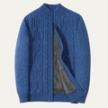 Dama Washington Max men's cable knit cardigan blue fleece lined - front view