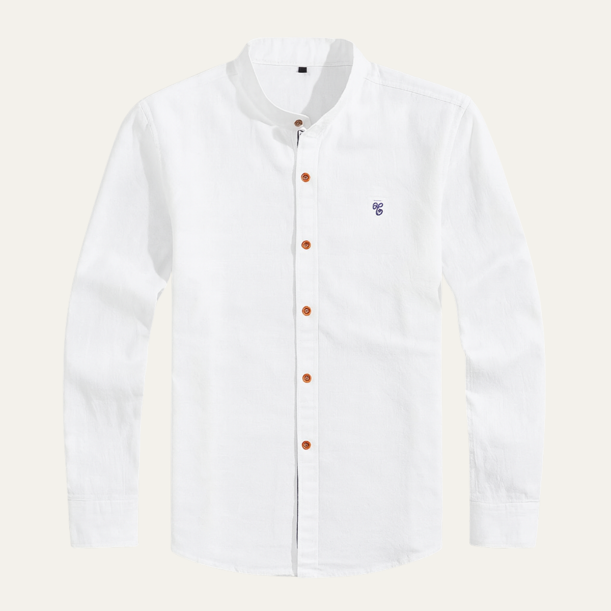 Eli | Men's Button Up Shirt White Mandarin Collar Long Sleeve