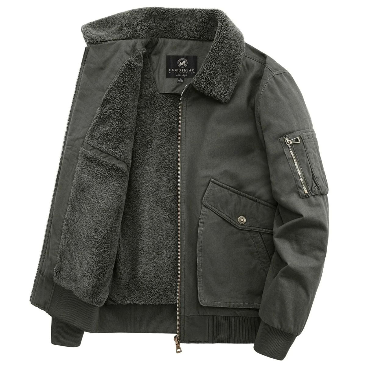Voss | Men's Utility Bomber Jacket Cream Sherpa Lined