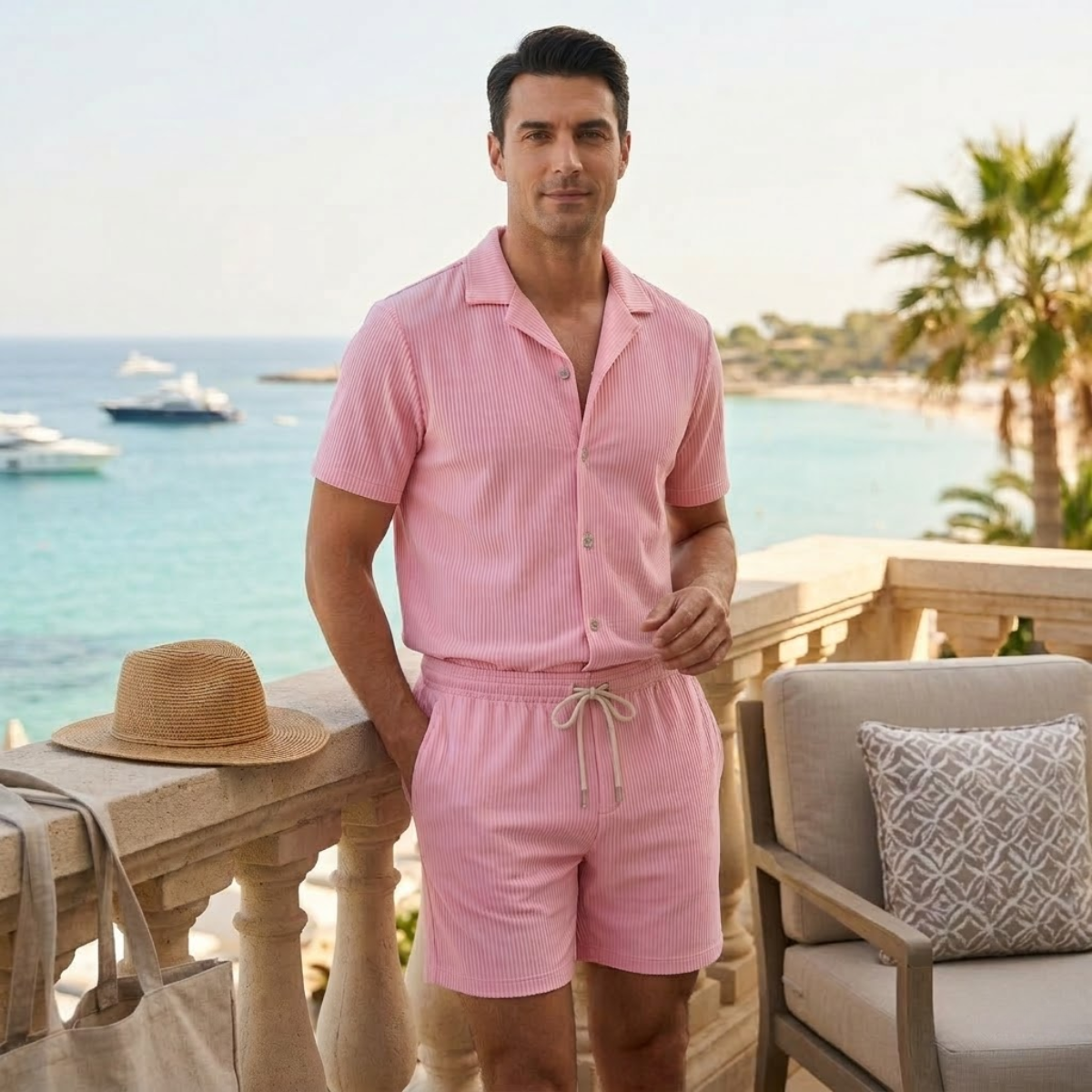 Rowan | Men's Ribbed Button Up Shirt Pink