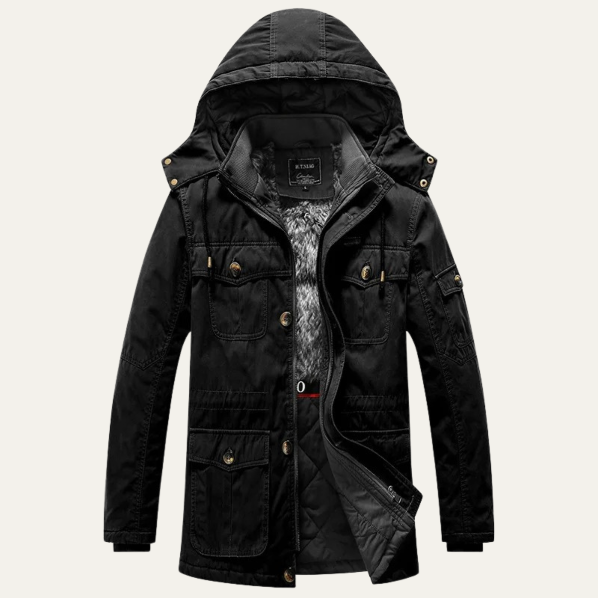 Cole | Men's Puffer Jacket Khaki Hooded Fleece Lined