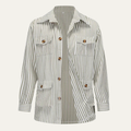 Dama Washington Cruz men's striped button up shirt gray white long sleeve - front view