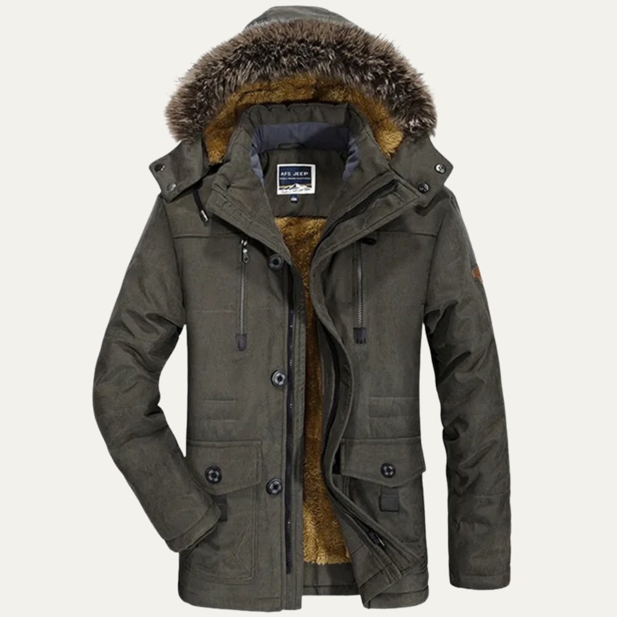 Bram | Men's Puffer Jacket Charcoal Fur Hooded Winter Coat