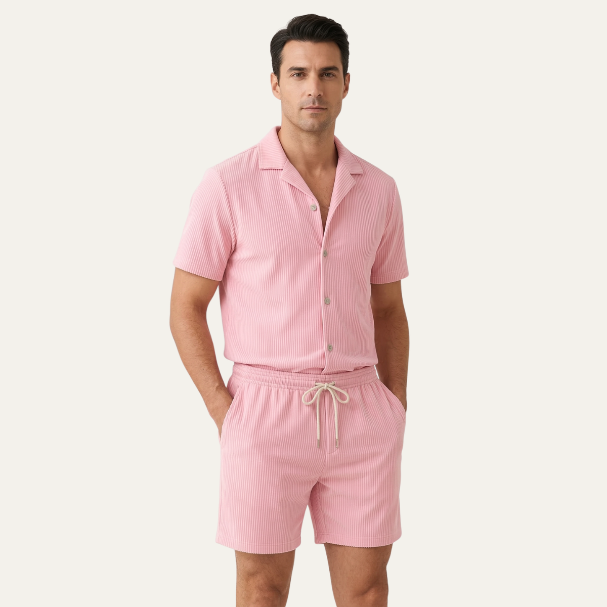 Rowan | Men's Ribbed Button Up Shirt Pink