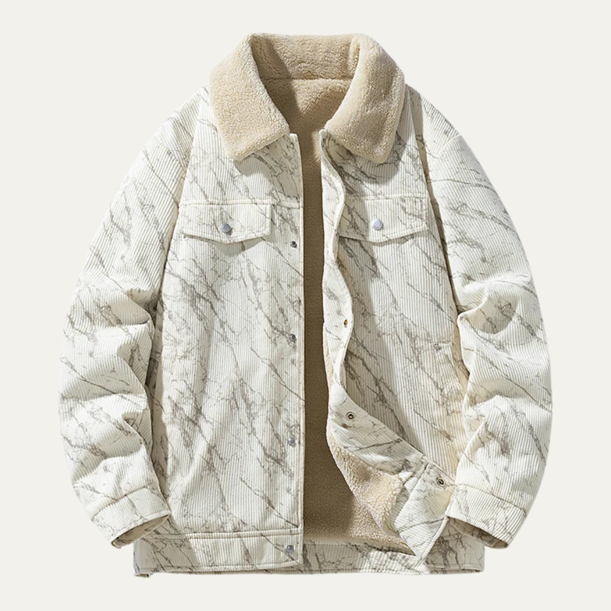 Rhys | Men's Sherpa Lined Corduroy Jacket Black Cream Collar