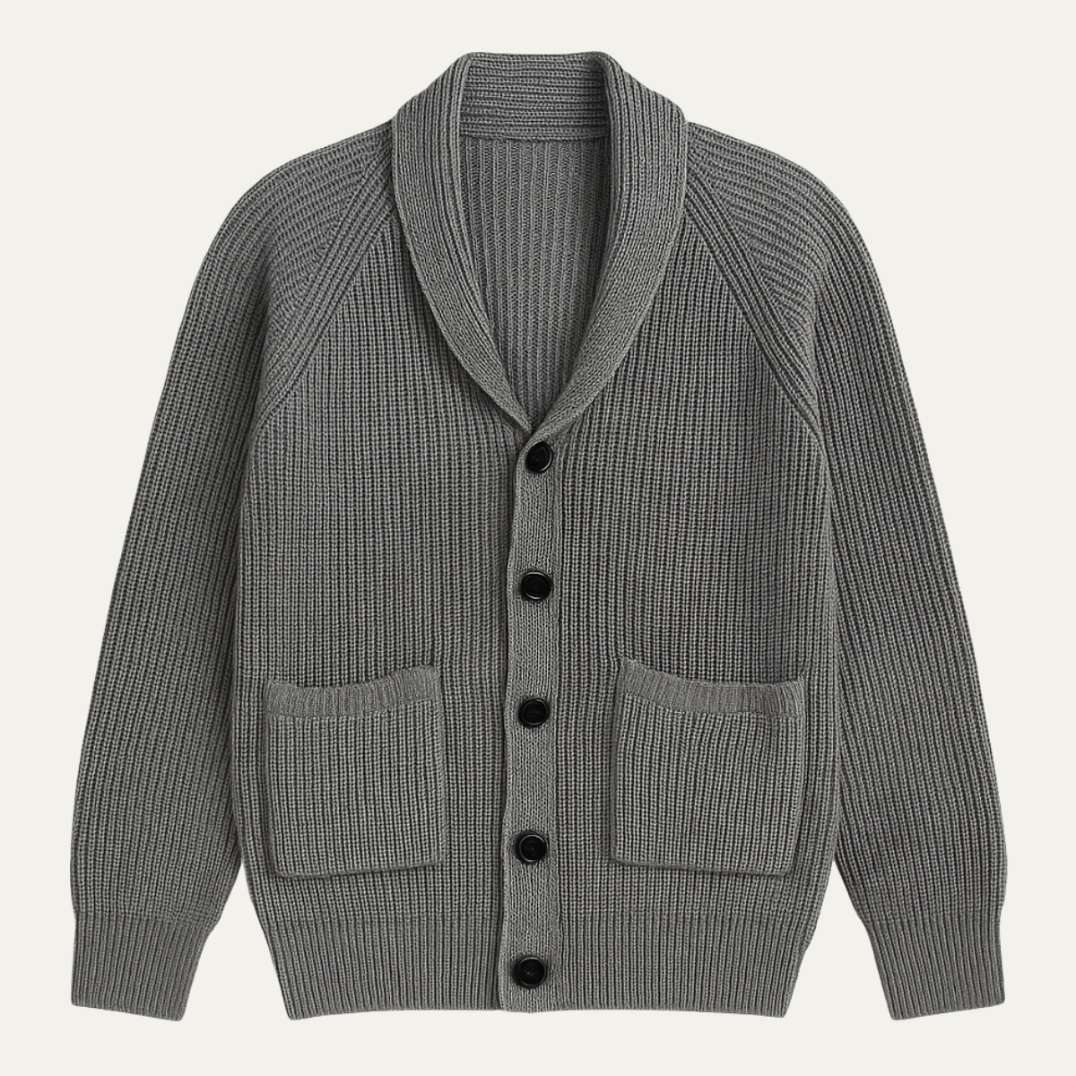 Blake | Men's Cream Ribbed Knit Cardigan Button Up Shawl Collar