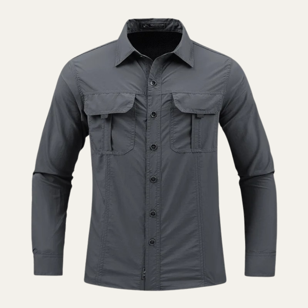 Dama Washington Sage men's utility cargo shirt gray long sleeve - front view