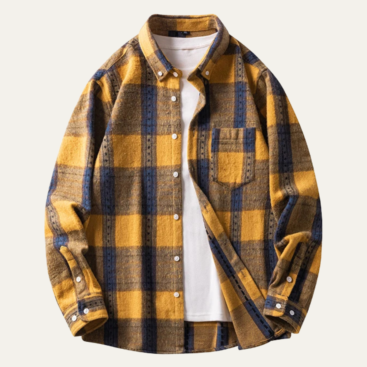 Beau | Men's Plaid Flannel Shirt Yellow Navy Brown