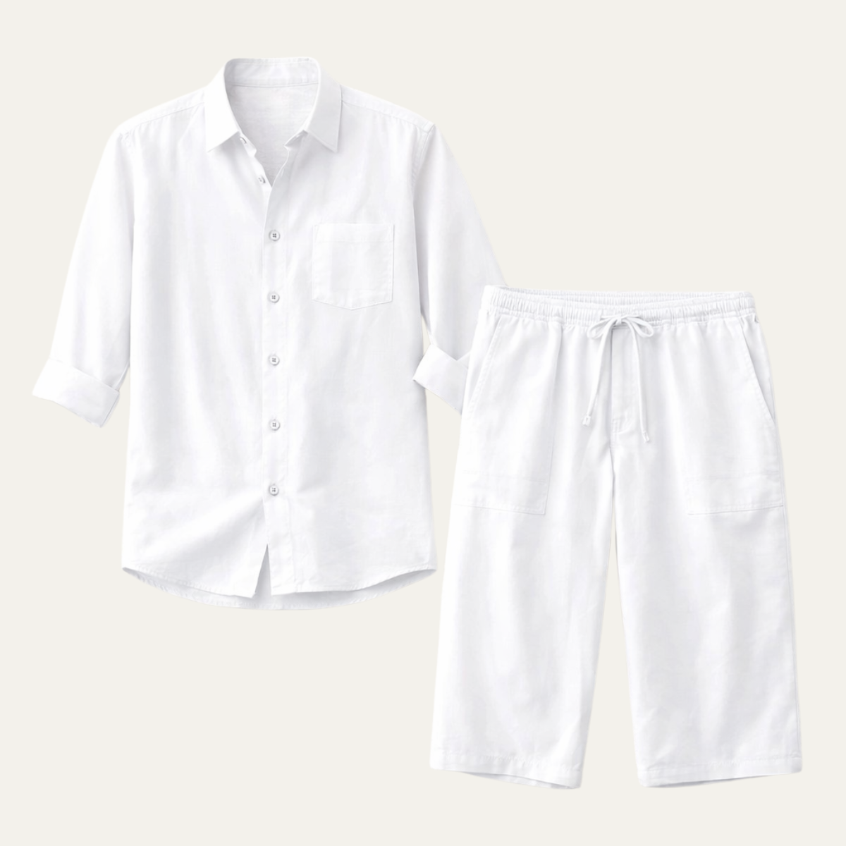 Axel | Men's Linen Set White Button Up Shirt Cropped Pants