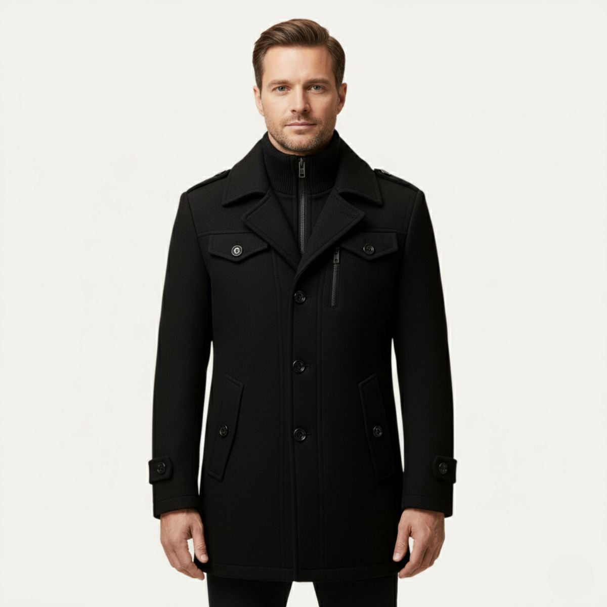 Demi | Men's Wool Blend Pea Coat Black