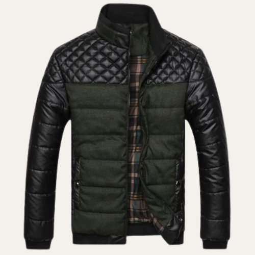 Dama Washington Axel men's quilted puffer jacket black olive color block - front view