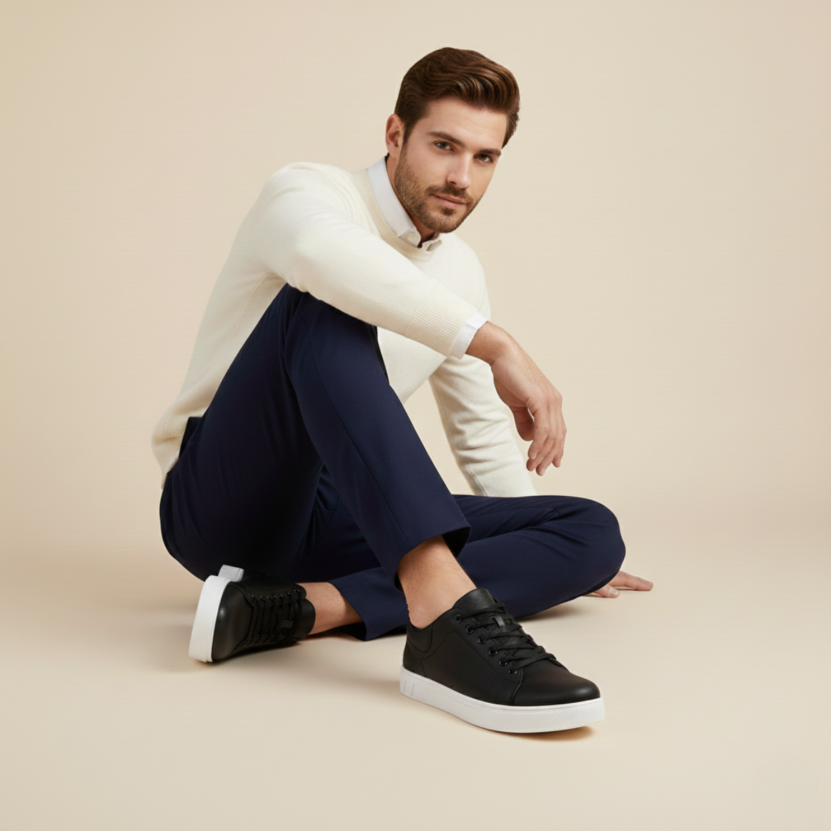 Kael | Men's Leather Low Top Sneaker Brown White Sole