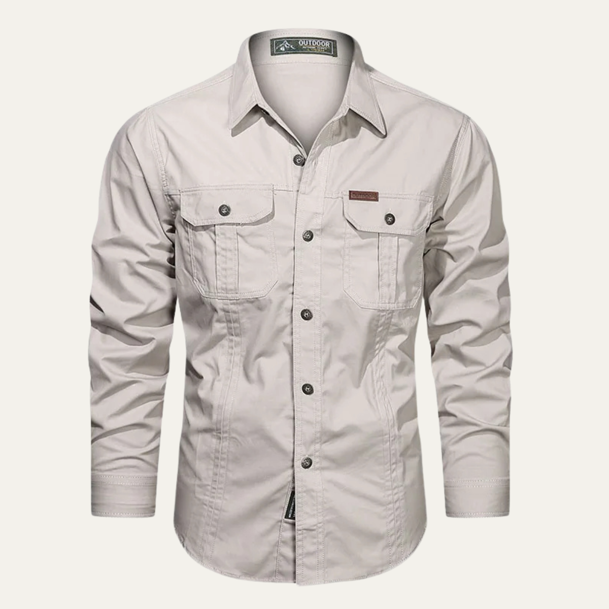 Axel | Men's Casual Button Up Cargo Shirt Cream Long Sleeve