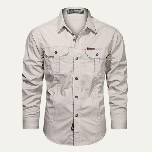 Dama Washington Axel men's casual button up cargo shirt cream long sleeve - front view