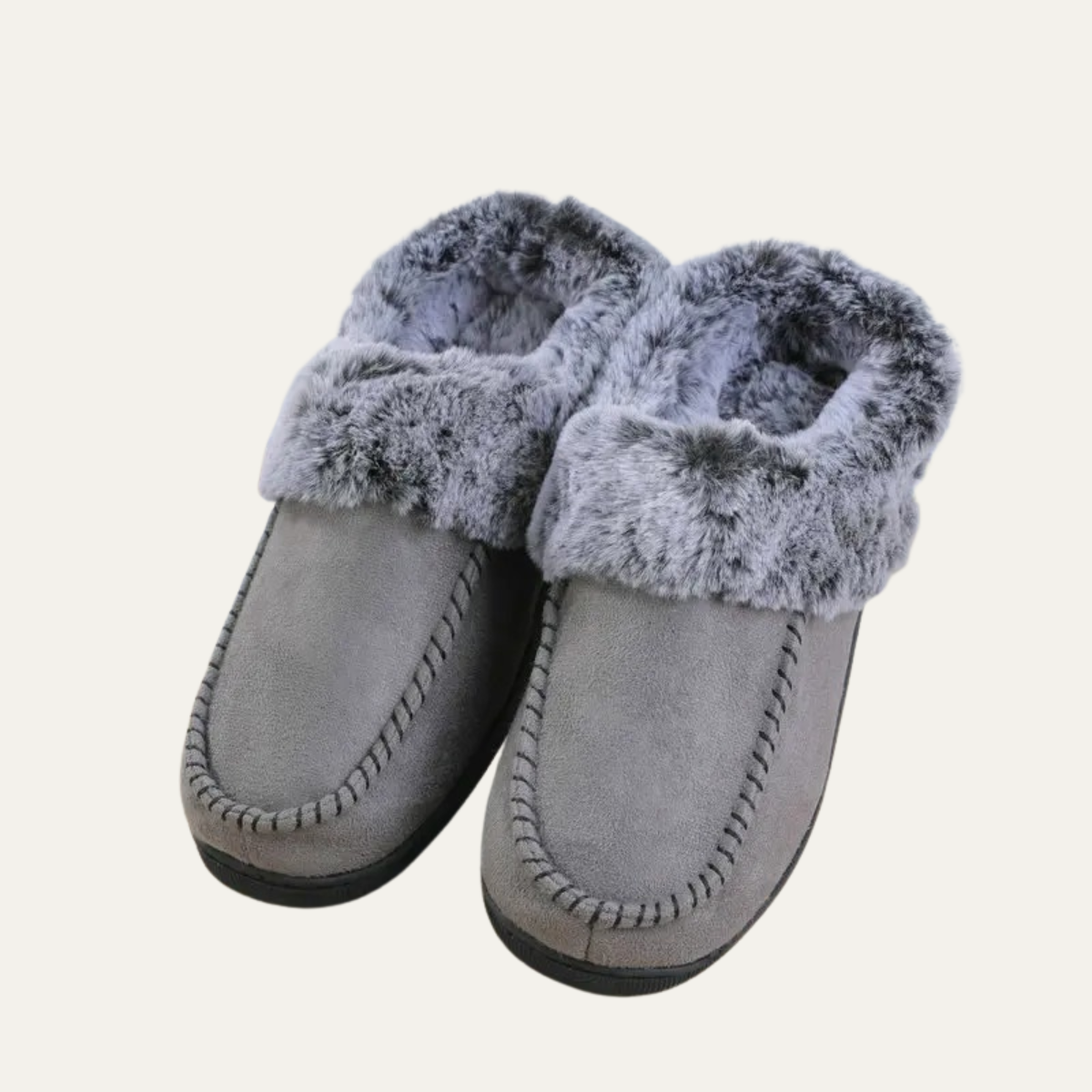 Bram | Men's Faux Fur Lined Slippers Gray Black Sole