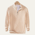 Dama Washington Luca men's cable knit half zip sweater cream - front view