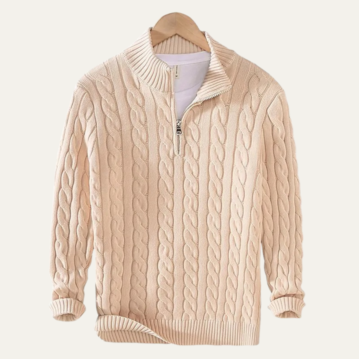 Luca | Men's Cable Knit Half Zip Sweater Cream