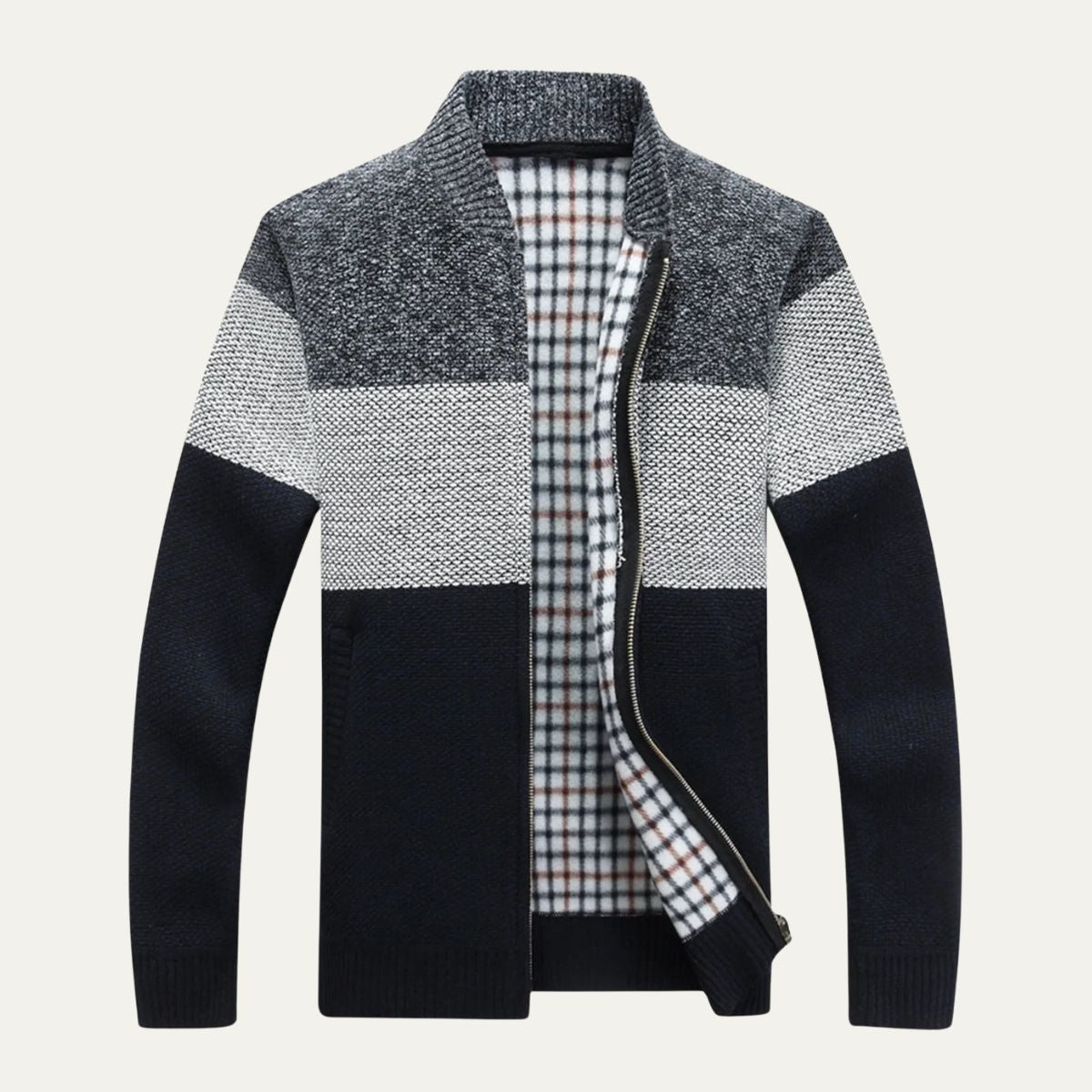 Axel | Men's Cardigan Gray Navy Colorblock Zip Up