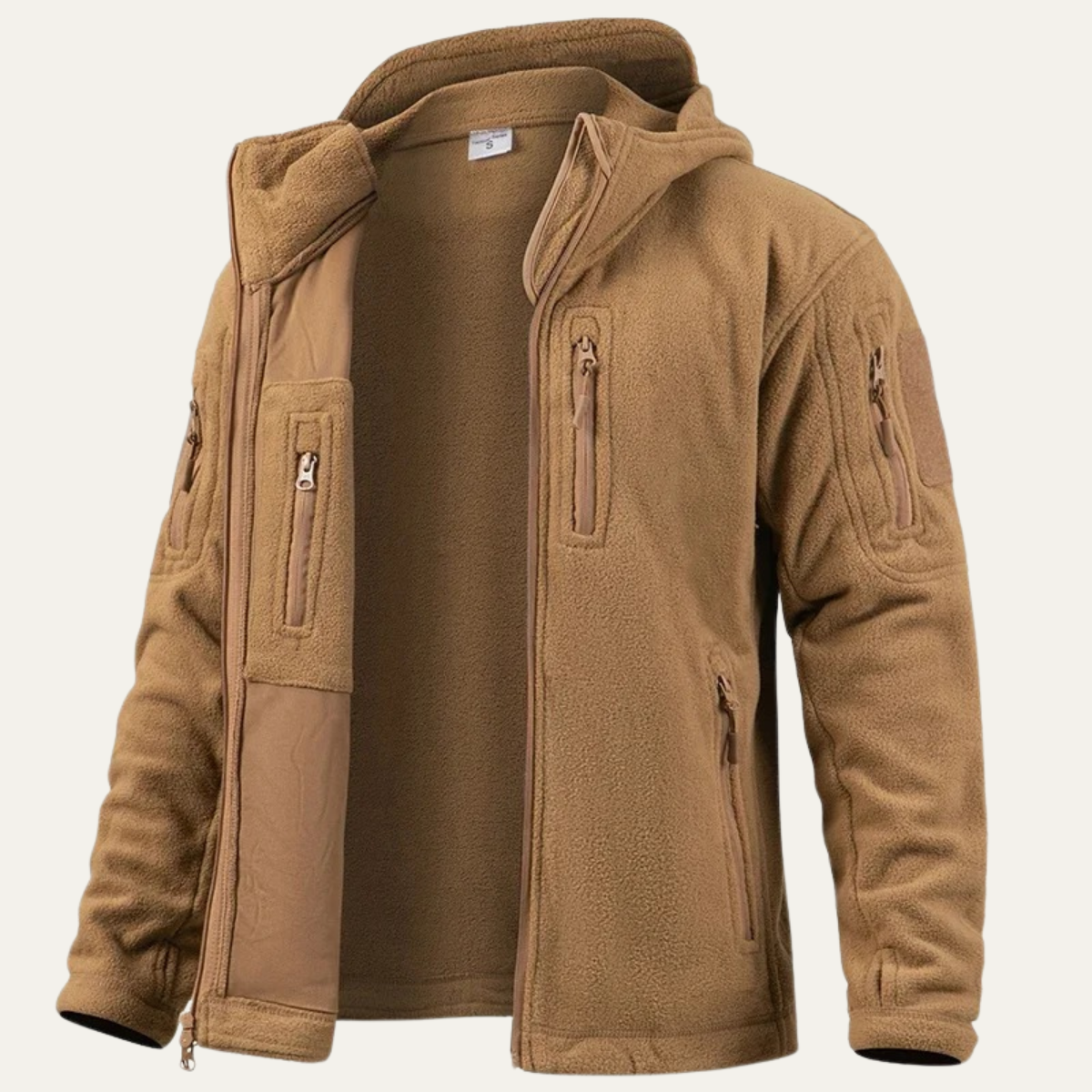 Axel | Men's Fleece Jacket Camel Hooded Tactical Multi Pocket