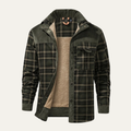 Dama Washington Knox men's flannel shirt jacket olive plaid sherpa lined - front view