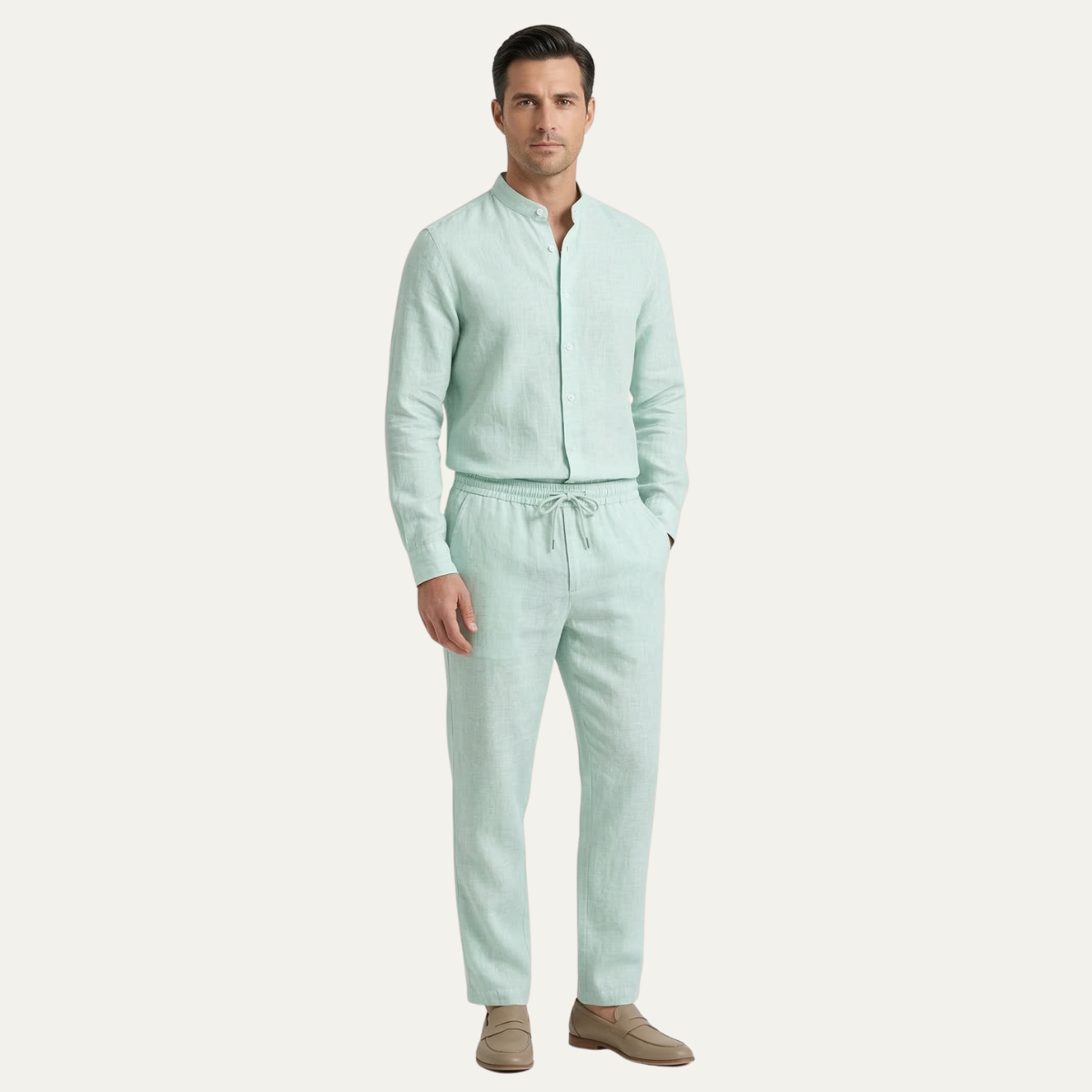 Axel | Men's Linen Shirt Sage Green Button Up