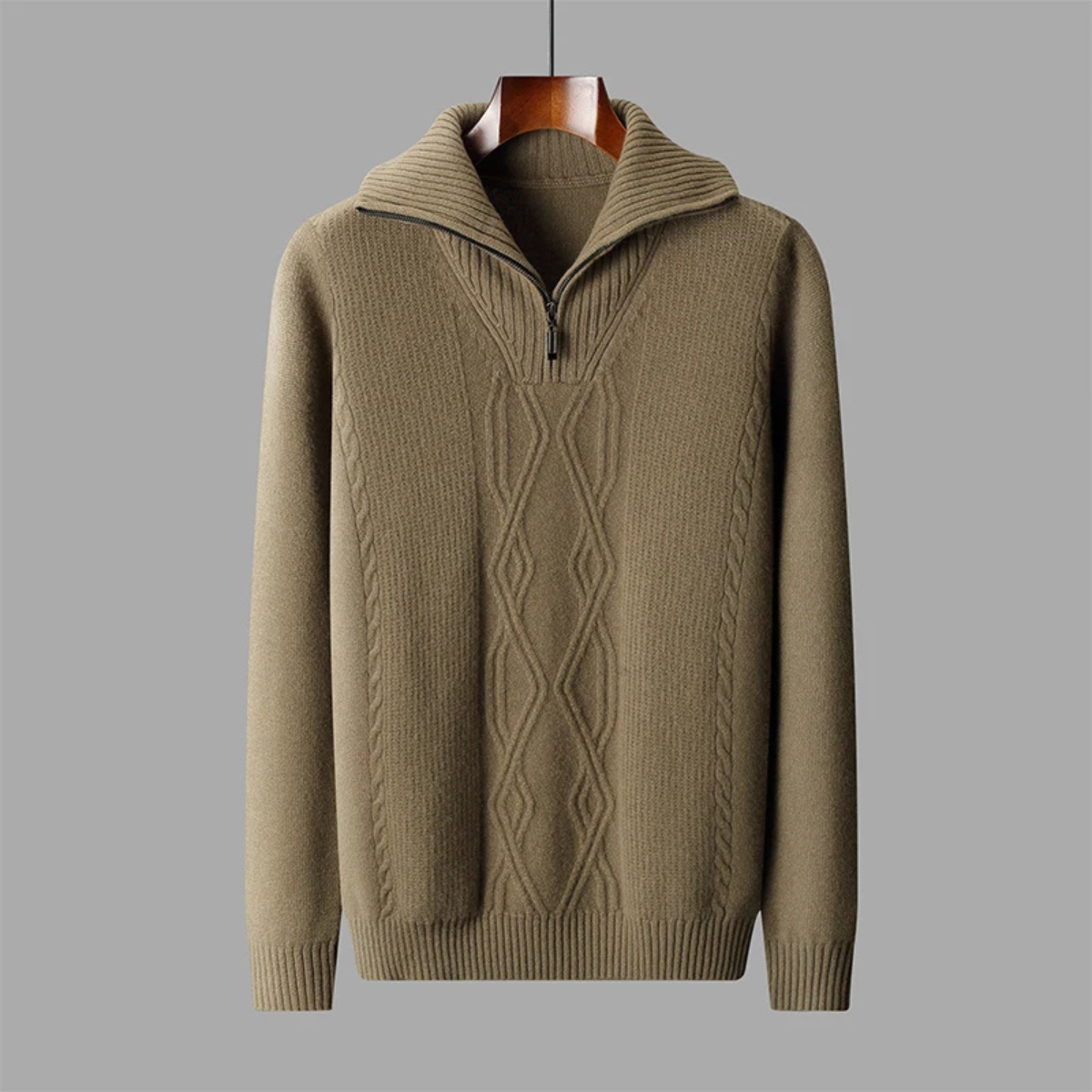 Beau | Men's Cable Knit Quarter Zip Sweater Cream