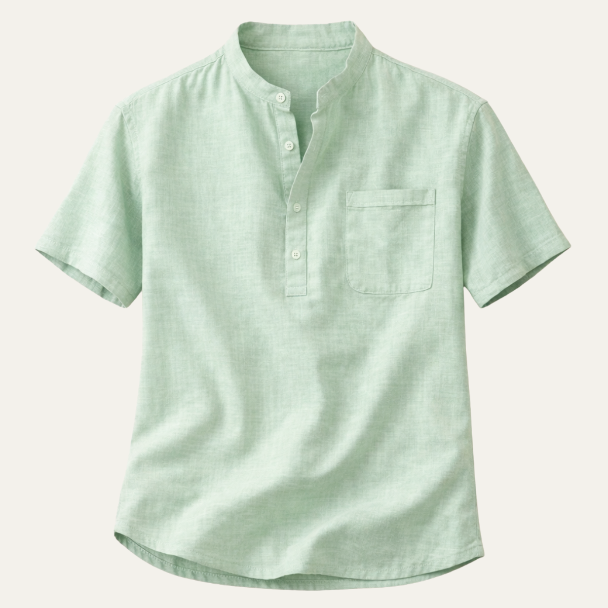 Beau | Men's Linen Henley Shirt White Short Sleeve
