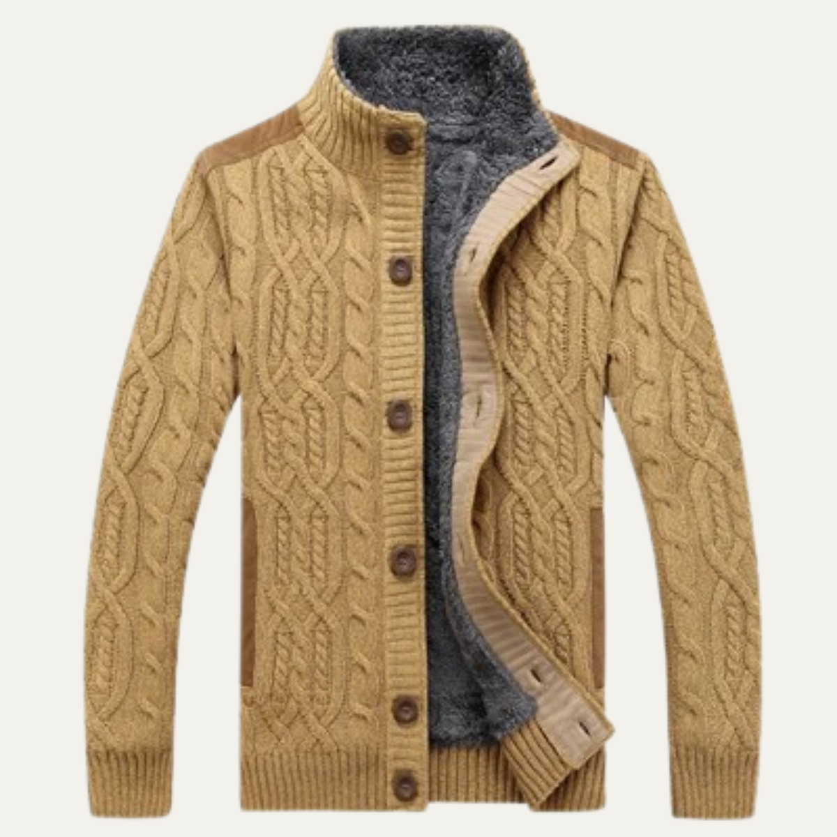 Ash | Men's Cable Knit Cardigan Tan Button Up Sweater