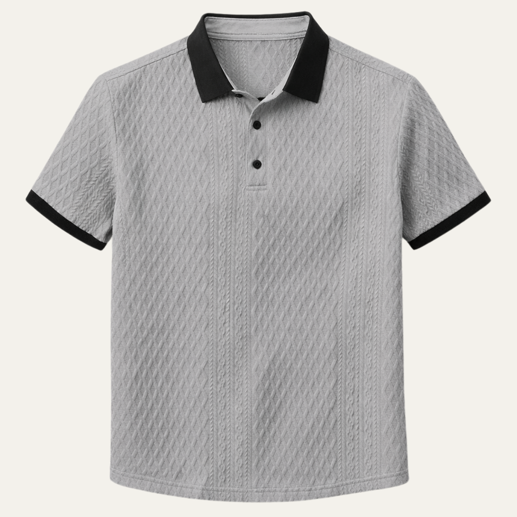 Dama Washington Bram men's casual textured polo shirt gray black trim - view 3