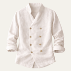 Dama Washington Sage men's double breasted linen shirt cream long sleeve - view 7