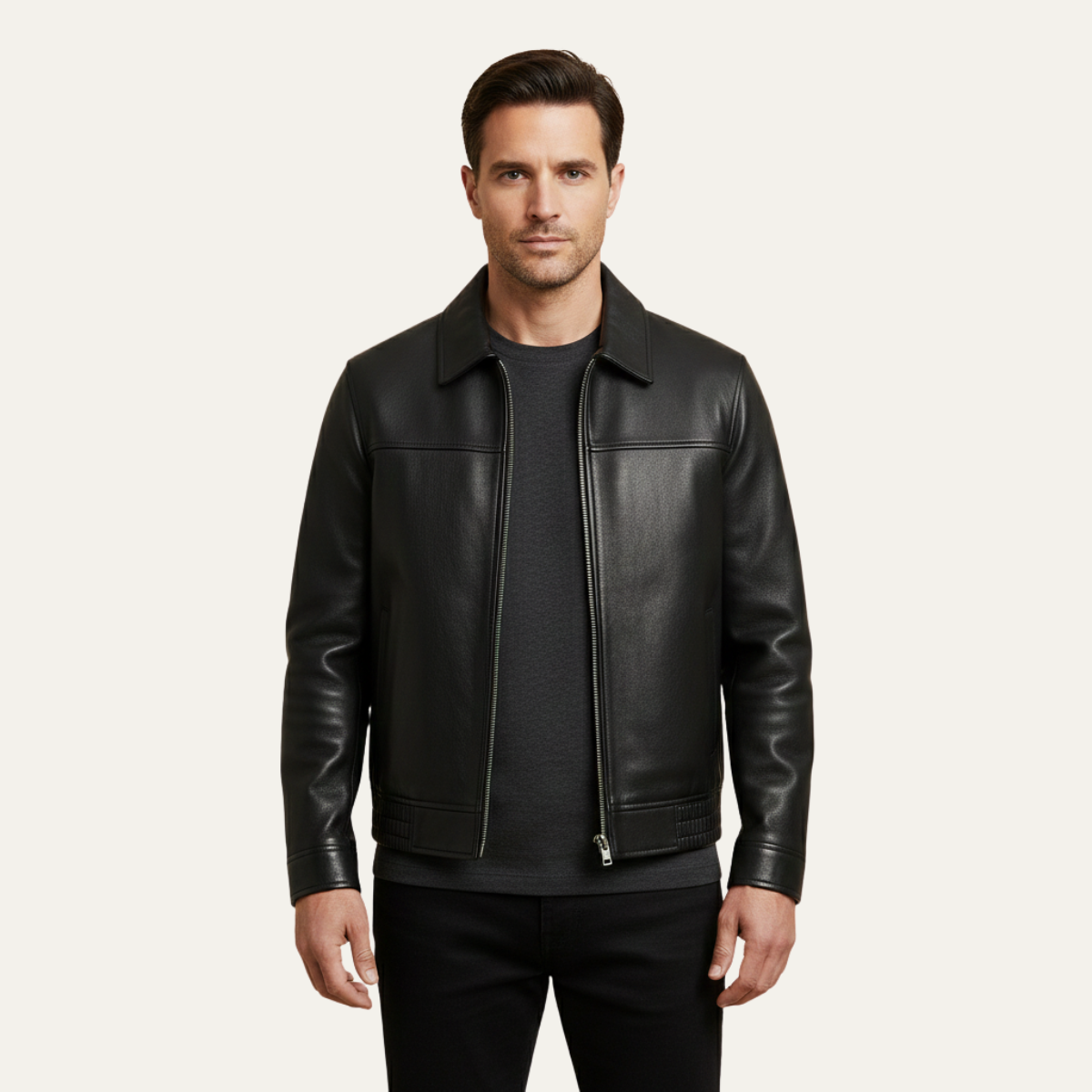 Axel | Men's Classic Leather Bomber Jacket Black