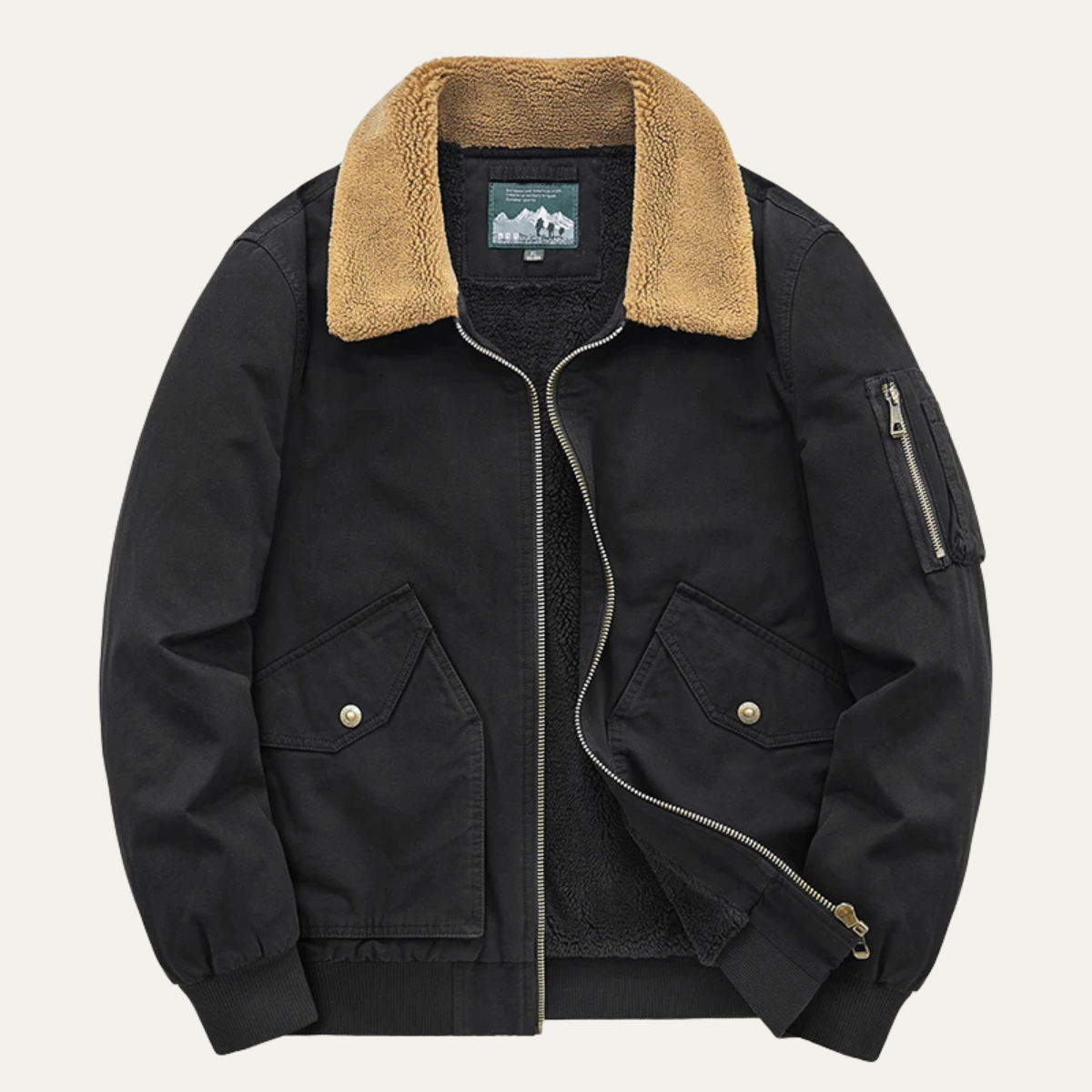 Sage | Men's Sherpa Lined Bomber Jacket Black Tan Collar