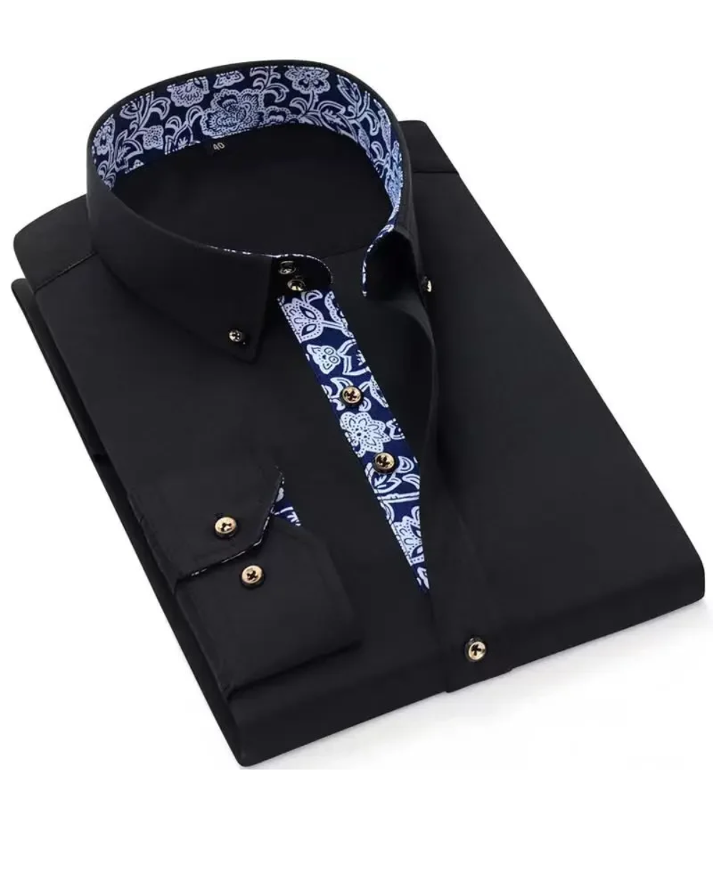 Voss | Men's Dress Shirt Black Button Down Gold Accents