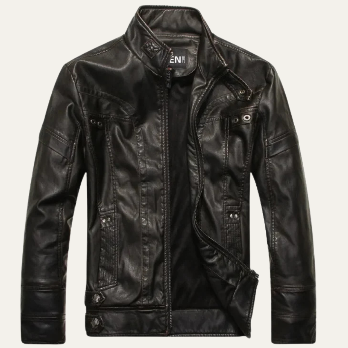 Vex | Men's Leather Jacket Tan Zip Up Biker